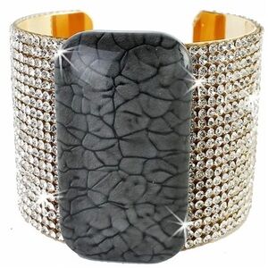 NEW HUGE Pave Set Crystal cz Gray Gemstone Bangle Cuff Statement Bracelet Gold